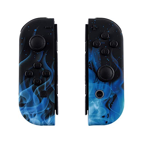 eXtremeRate DIY Replacement Shell Buttons for Nintendo Switch & Switch OLED, Blue Flame Soft Touch Custom Housing Case with Full Set Button for Joycon Handheld Controller - Joycon NOT Included