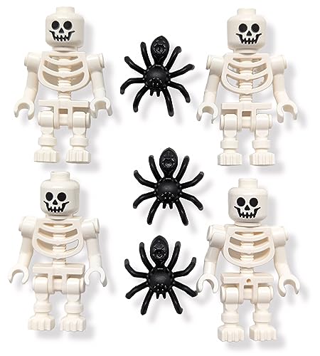 LEGO Accessories - Spooky Halloween Skeleton Minifigures (Pack of 4) with Extra Spiders