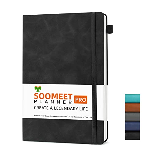 Soomeet Lined Journal Notebook, 200 Pages, Leather Hardcover Notebooks, A5 College Ruled Thick Classic with Pen Loop Notebook Journals for Writing, for Women Men Office School, 5.75'' X 8.38'', Black