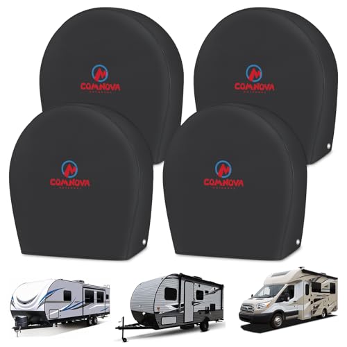 RV Tire Covers 4 Pack, Tough Tire Wheel Protector for Truck, SUV, Travel Trailer, Camper, Motorhome, Boat, Van, PU Oxford Waterproof Sun Rain Snow Protector Cover, Fits Tire Diameters 26-29 inch