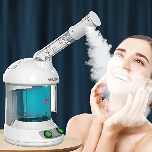 KINLITO Facial Steamer - Ozone Steamer with 360° Rotatable Arm - 40 Min Steam Time - Humidifier - Unclogs Pores - Blackheads - Portable Facial Steamer for Personal Care Use at Home or Salon,White