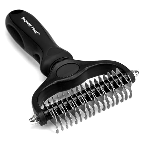 Maxpower Planet Pet Grooming Brush - Double Sided Shedding, Dematting Undercoat Rake for Dogs, Cats - Extra Wide Dog Grooming Brush, Dog Brush for Shedding, Cat Brush, Reduce Shedding by 95%, Black