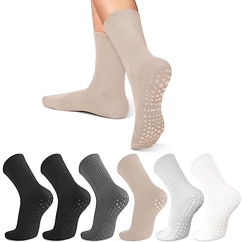 lilisilk 6 Pairs Pilates Socks with Grips for Women-Non-Slip Yoga Socks for Ballet Dance Barefoot Workout Pregnant Crew Socks