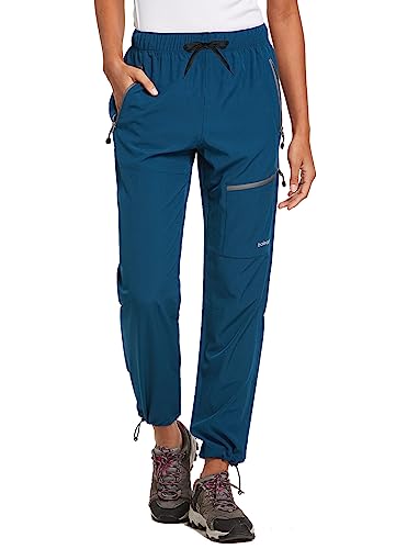 BALEAF Women's Hiking Pants Quick Dry Water Resistant Lightweight Joggers Pant for All Seasons Elastic Waist Navy Blue Size M
