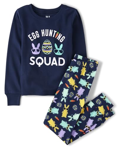 The Children's Place Unisex Baby Family Matching Easter Snug Fit Cotton Pajamas, Navy Egg Hunting Squad, 10