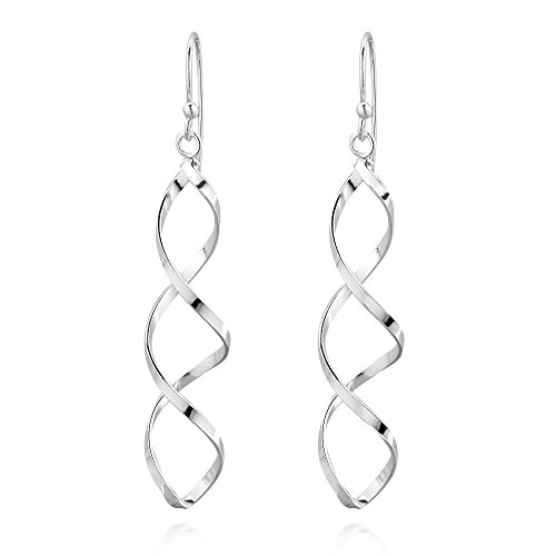 AeraVida Classy Twisting Infinity Marquise Loops .925 Sterling Silver Linear Drop Dangle Earrings