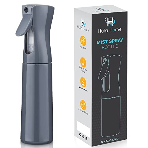 Hula Home Continuous Spray Bottle for Hair (10.1oz/300ml) Empty Ultra Fine Plastic Water Mist Sprayer – For Hairstyling, Cleaning, Salons, Plants, Essential Oil Scents & More - Gray