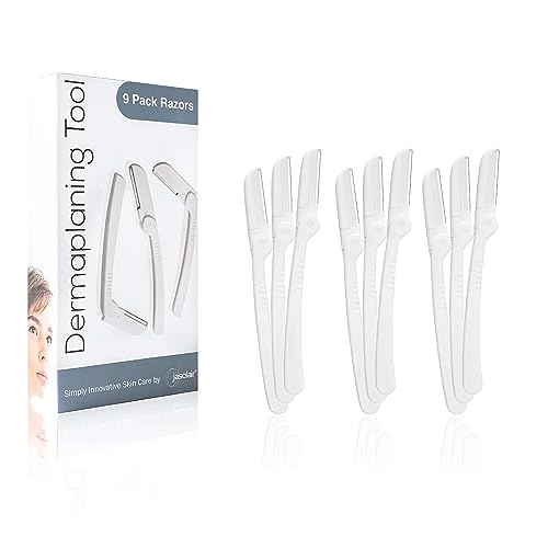 Dermaplaning Tool (9 Count) – Easy to Use Dermaplane Razor For Face – Practical Hair Remover Blade for Eyebrows and Peach Fuzz – Facial Shaver for Women That Helps Exfoliate and Smooth the Skin