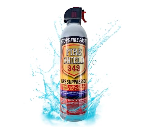 Home First Fire Shield 343 - Home & MOBILE Use Aerosol Fire Suppressant Spray Foam Eliminates Gasoline, Kitchen Grease, Oil, Wood Fires. For Garage, House, Camping, RV & More