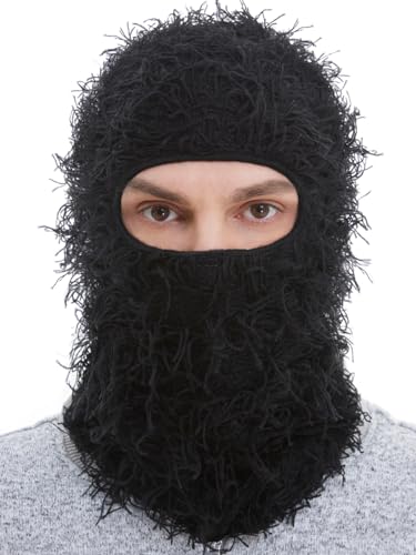 ROXUN Distressed Balaclava Ski Mask, Shiesty Yeat Airsoft Custom Camo Knitted Face Mask for Men/Women Black