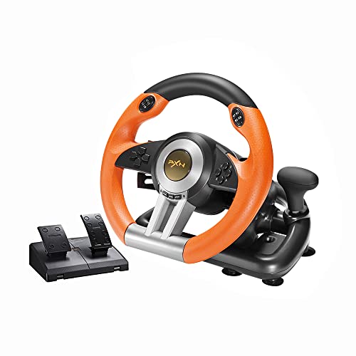 PXN PC Racing Wheel, V3II 180 Degree Universal Usb Car Sim Race Steering Wheel with Pedals for PS3, PS4, Xbox One, Xbox Series X/S, Nintendo Switch (Orange)