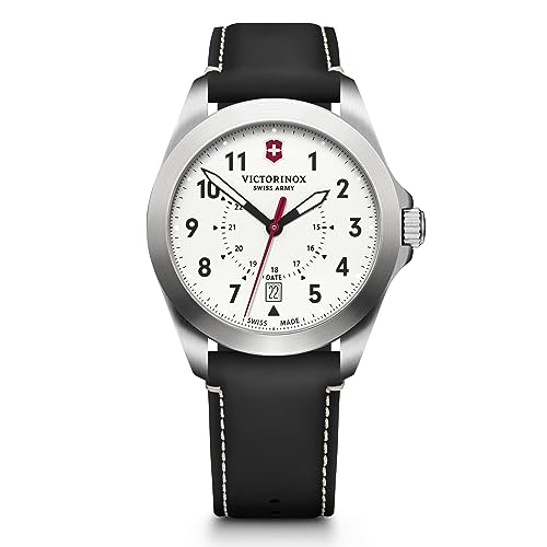 Victorinox Alliance Swiss Army Heritage Analog Watch with White Dial, Black Leather Strap & Grey Accents - Timeless Wristwatch