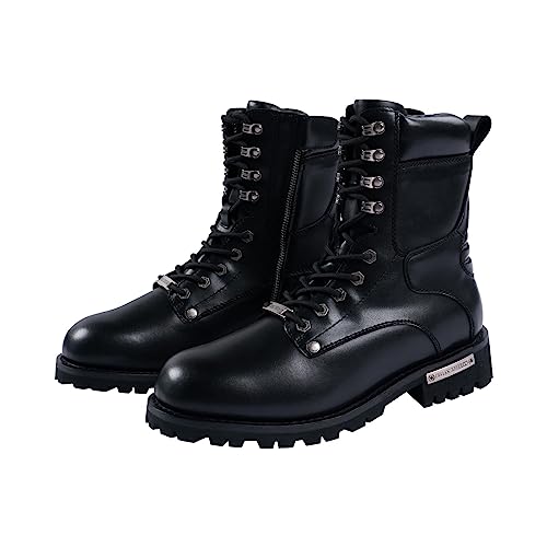 Men's Motorcycle Boot For Riding PU Leather Combat Boots For Men Waterproof Biker Boots with Lace-Up Side Zipper (Black, us_footwear_size_system, adult, men, numeric, medium, numeric_10)