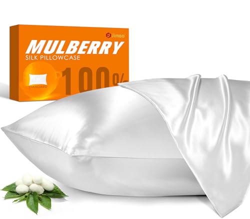 100% Mulberry Silk Pillowcase for Hair and Skin, 22 Momme Natural Silk Pillow Case with Zipper, Both Sided Pure Silk Pillow Cover for Women Mom Men (White, Standard 20''×26'')