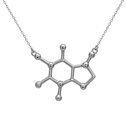 Silver Phantom Jewelry Caffeine Molecule Necklace in 925 Sterling Silver