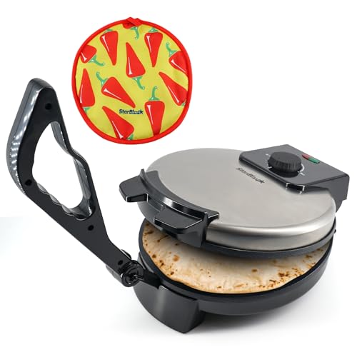 10inch Roti Maker by StarBlue with FREE Roti Warmer and Removable Handle - The automatic Stainless Steel Non-Stick Electric machine to make Indian style Chapati, Tortilla, Roti AC 110V 50/60Hz 1200W