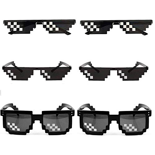 YSSHUI [6 Pack] Thug Life Sunglasses, Thuglife Glasses for Men Women Kids Photo Props 8 Bit Pixel Mosaic Glass Unisex Sunglass Toy - Black