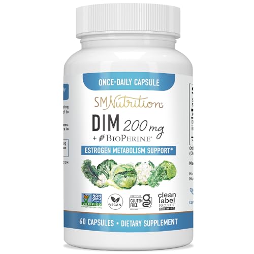DIM Supplement 200 mg | Estrogen Balance for Women & Men | Hormone Balance, Hormonal Acne Support, Menopause Support, Antioxidant Support | Clean Label Project Certified, Vegan, Soy Free | 60 Ct.