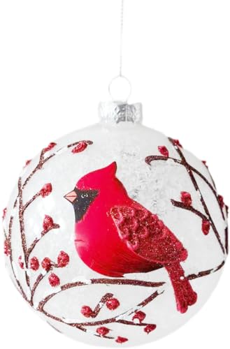 Snowy Red Cardinal & Branches Glass Ball Christmas Tree Ornament, 5 Inches by RAZ Imports