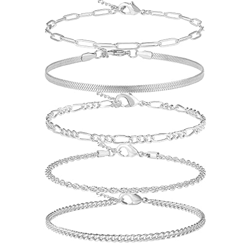 AOZEL Ankle Bracelets for Women, 925 Sterling Silver Plated Anklets Bracelet for Women Girls Waterproof Cuban Link Chain Anklet Non Tarnish