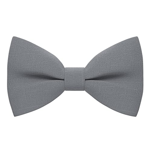 Bow Tie House Linen Men's Classic Pre-Tied Bow Tie Formal Solid Tuxedo (Large, Stone Grey)