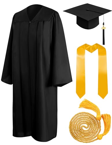 Mukum Matte Graduation Cap and Gown 2024 Set Bulk with Tassel 2024 Honor Cord Graduations Stoles Unisex Black Cap and Gowns for High School College Ceremony Bachelor Black-48