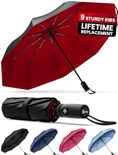 Repel Windproof Travel Umbrella for Rain - Automatic Open & Close, Heavy Duty Reinforced Fiberglass Frame - Portable, Folding, Compact Umbrella for Travel - All-Weather Strong Umbrella