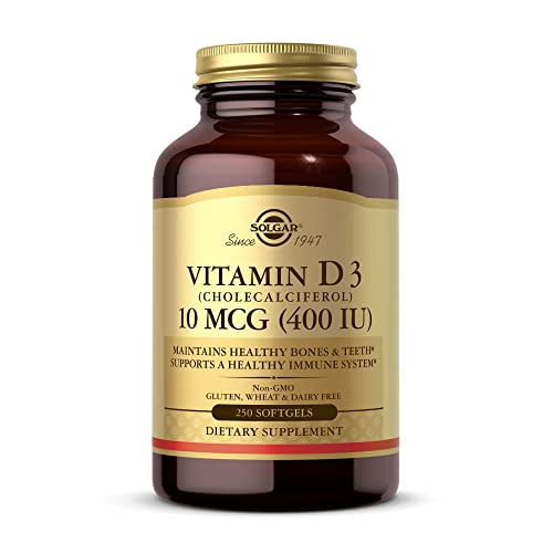 Solgar Vitamin D3 (Cholecalciferol) 10 mcg (400 IU) - 250 Softgels - Helps Maintain Healthy Bones & Teeth - Immune System Support - Non-GMO, Gluten Free, Dairy Free - 250 Servings