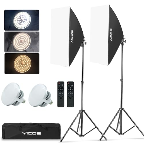 Softbox Lighting Kit, YICOE Photography Lighting Kit 2x19.7'x27.5' Continuous Lighting System with 5700K E27 LED Bulb and Remote for Portrait Product Portrait Video Fashion Photography