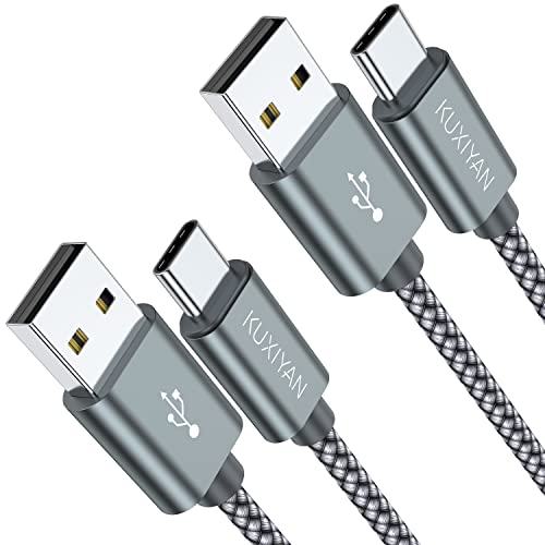 USB Type C Cable, (2-Pack 3FT) USB C Charger Cable Nylon Braided Fast Charging Sync Cord Compatible iPhone 15/15 Pro Max Samsung Galaxy S10 S9 S8 Plus,Note 9 8, LG G7 V30S,Google Pixel 2 XL,(Gray)