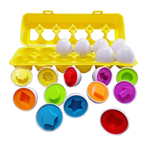 J-hong Matching Eggs 12 pcs Set Easter Eggs - Educational Color & Shape Recognition Sortere Skills Study Toys, Learning Toy Gift for Toddler 1 2 3 Year Old