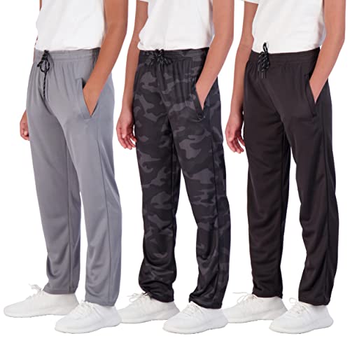 3 Pack: Boys Active Mesh Sweatpants Track Pant Basketball Athletic Fashion Teen Pants Soccer Casual Girls Lounge Open Bottom Running Boy Track Kids Pockets Gym Activewear Training -Set 2,L(14-16)