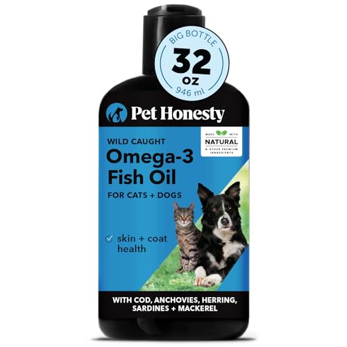 Pet Honesty Omega 3 Fish Oil for Cats & Dogs (32oz), Wild Caught Omega 3 Fish Oil for Dogs Skin and Coat Supplement, Supports Shedding, Skin & Coat, Immunity, Joint, Brain & Heart, EPA + DHA