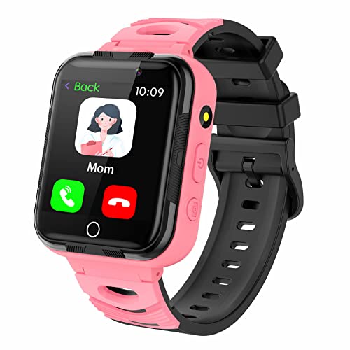 Smart Watch for Kids 4-12 Years Boys Girls, 24 Puzzle Games, Phone Call SOS, Front & Top Cameras,Video MP3 Music Player Calendar Stopwatch Timer Alarm Clock for Children Birthday Gifts (Pink)