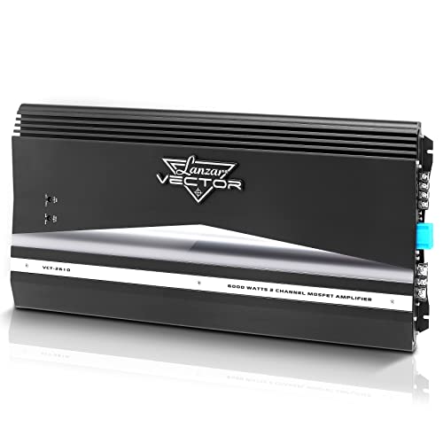 Lanzar 2-Channel High Power MOSFET Amplifier - Slim 6000 Watt Bridgeable Mono Stereo 2 Channel Car Audio Amplifier w/Crossover Frequency and Bass Boost Control, RCA Input and Line Output - VCT2610.5