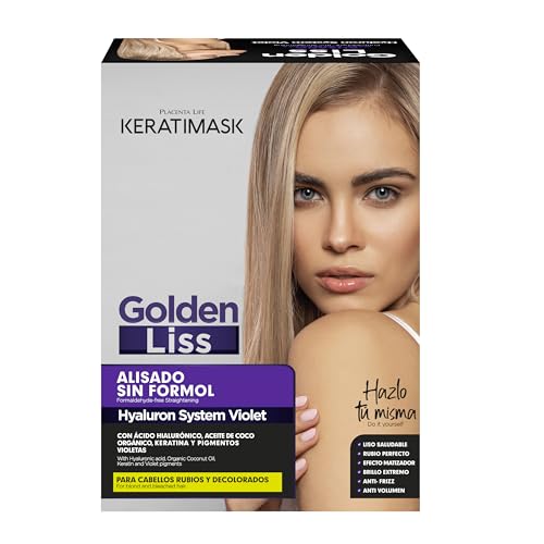 PLACENTA LIFE KERATIMASK GOLDEN LISS Straightening Kit For Blonde and Bleach Hairs - With Keratin, Hyaluronic Acid and Organic Coconut Oil - Extreme shine and Anti-frizz - FORMALDEHYE FREE.