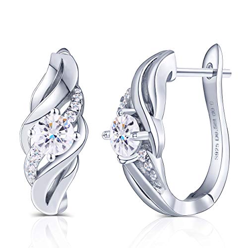 DovEggs Solid 10K White Gold Post 1ct Center 5mm G-H-I color Moissanite Hoop Earrings 14K Gold QUALITY Sterling Silver Earrings with Accents for Women