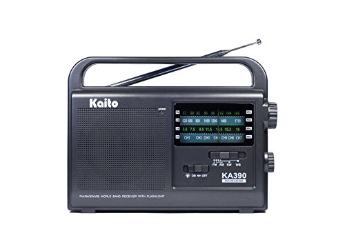 Kaito KA390 Portable AM/FM Shortwave NOAA Weather Radio with LED Flashlight, Color Black