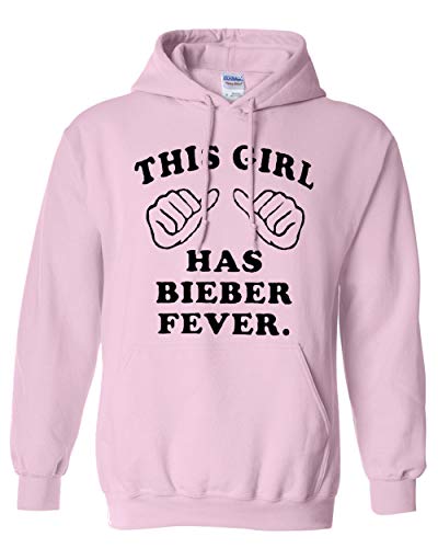 This Girl Has Bieber Fever Hoodie Justin Sweatshirt Adult (Large, Light Pink w/ Black)