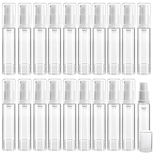 20Pcs 10ml/0.34oz Airless Pump Bottle Refillable Plastic Airless Vacuum Dispenser Portable Clear Cosmetic Sample Vial Container Jars for Lotion Emulsion Toiletries Liquid Foundation