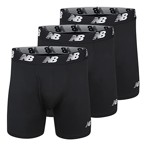 New Balance Men's 6' Boxer Brief Fly Front With Pouch, 3-Pack, Black/Black/Black, X-Large