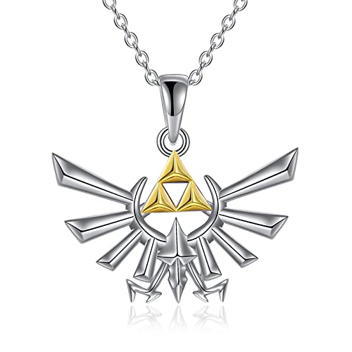 YFN Zelda Necklace Sterling Silver Legend of Zelda Pendant Triforce Jewelry Tears of the Kingdom Gifts for Men Women Boys Girls