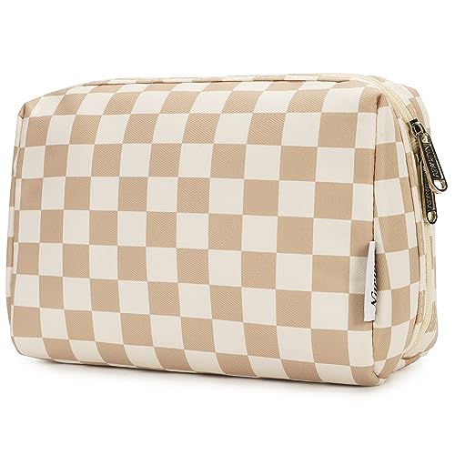 Large Makeup Bag Zipper Pouch Travel Cosmetic Organizer for Women (Large, Light Checkerboard)