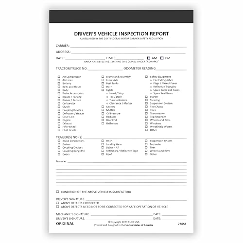 Detailed Driver Vehicle Inspection Report Book - 2-Ply Carbonless, 5.5' x 8.5', 35 Sets of Forms Per DVIR Book, Daily Pre-Trip Checklist Log for Truck Drivers, FMCSR Compliant with Easy Tear-Out