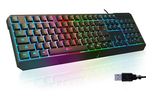 KLIM Chroma Gaming Keyboard Wired USB - New 2024 - Durable Ergonomic Waterproof Silent Backlit - Ideal for Gaming and Office - Teclado Gamer - 2 ms Response Time - PC Laptop Mac PS4 PS5 - Black