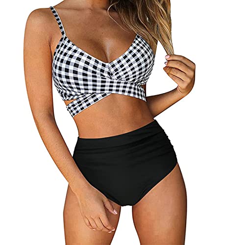 Women's Tankini Swimsuits Women 2 Piece Swimsuit High Waisted Bikini Sets Tummy Control Bathing Suit Swimwear Criss Cross Ruched Bottom Tankini