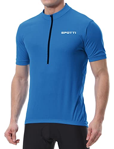 Spotti Men's Cycling Bike Jersey Short Sleeve with 3 Rear Pockets- Moisture Wicking, Breathable, Quick Dry Biking Shirt Blue