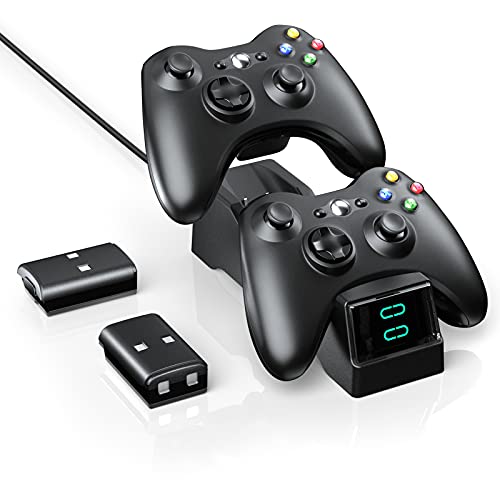 Controller Charger Station for Xbox 360,BOFFO Dual Charging Dock with 2pcs 1200mAh Rechargeable Battery Packs and a Charging Cable