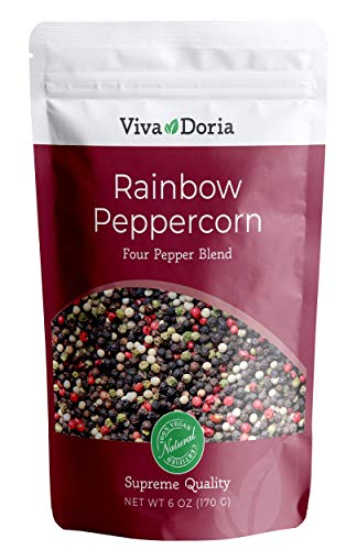 Viva Doria Rainbow Peppercorns - Four Peppercorn Blend, Whole Black, Green, Pink and White Pepper, Steam Sterilized 6 Oz, For Grinder Refill
