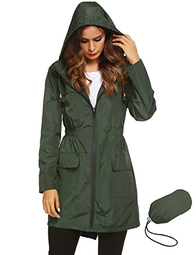 LOMON Womens Lightweight Raincoat Hooded Waterproof Active Outdoor Quick Dry Rain Jacket Amy Green M